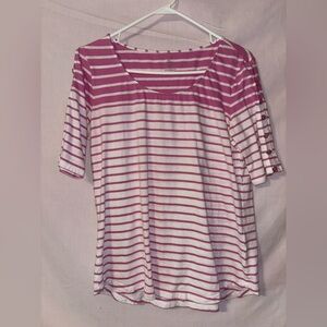 New York & Company Pink and White Striped Long Sleeve Top